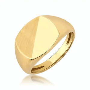 The 14K Solid Gold Matte & Polished Signet Ring for Men showcases a sophisticated design with its flat, oval-shaped face featuring a unique matte and shiny half-and-half finish. The engraved signet ring boasts a smooth band and minimalist elegance, creating an exquisite piece of men's jewelry.