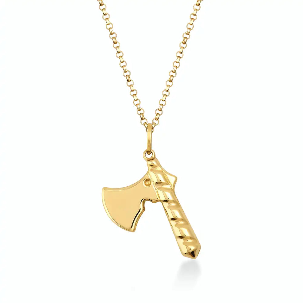 14K Solid Gold Axe Pendant Necklace for Men