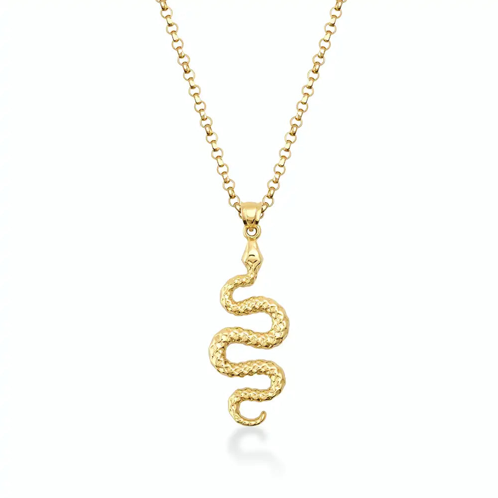 14K Solid Gold Serpent Pendant Necklace