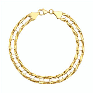 The 14K Solid Gold Classic Bracelet for Men showcases a lobster claw clasp and stackable interlocking links. Photographed against a plain white background, its polished and reflective surface is beautifully highlighted.