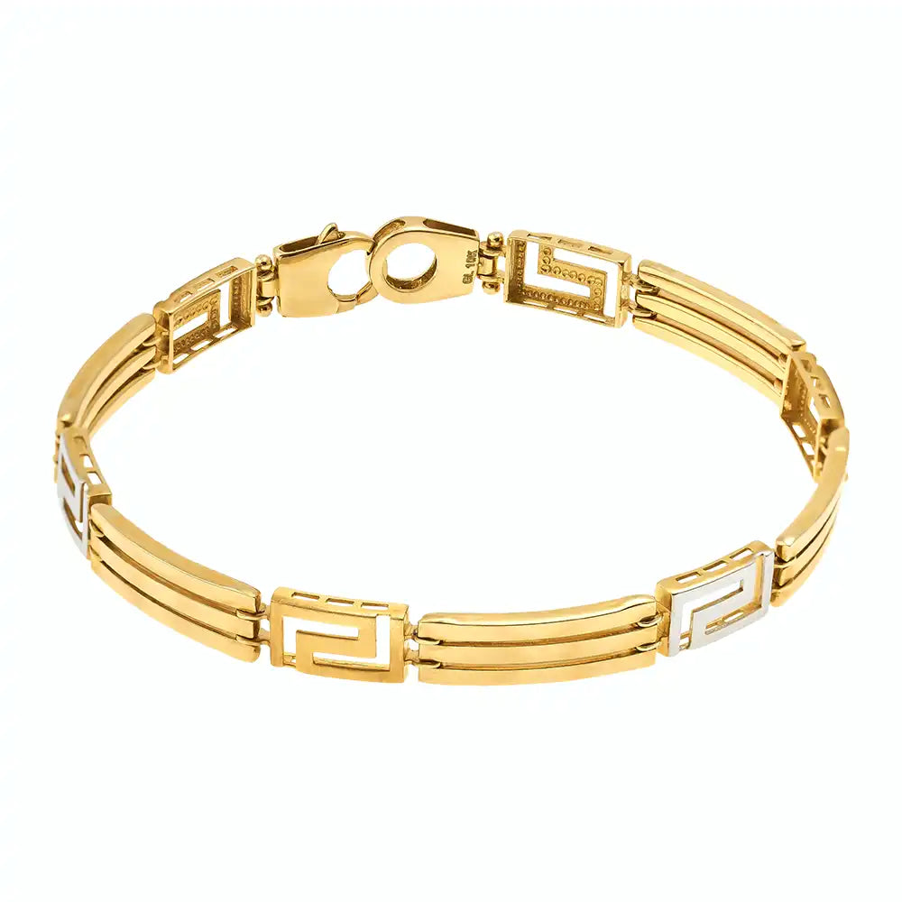 14K Solid Gold Greek Key Bracelet for Men