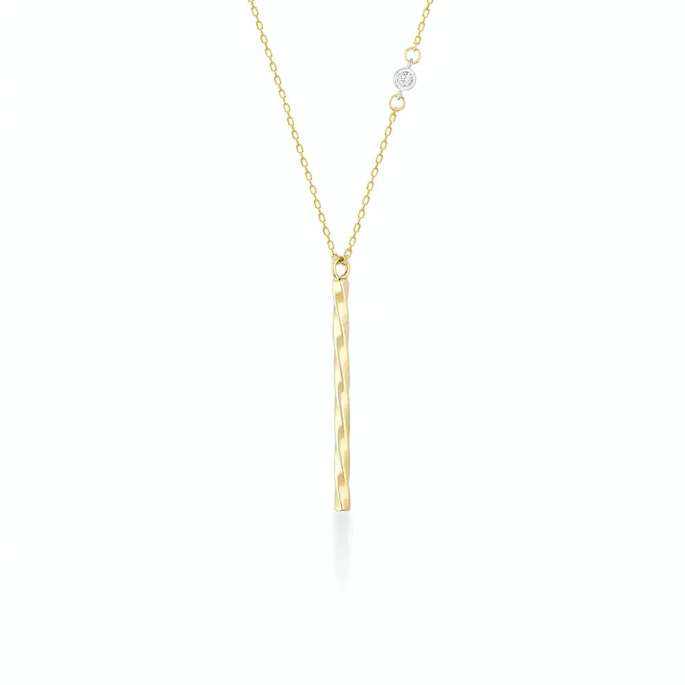 14K Gold Twisted Vertical Bar Diamond Necklace