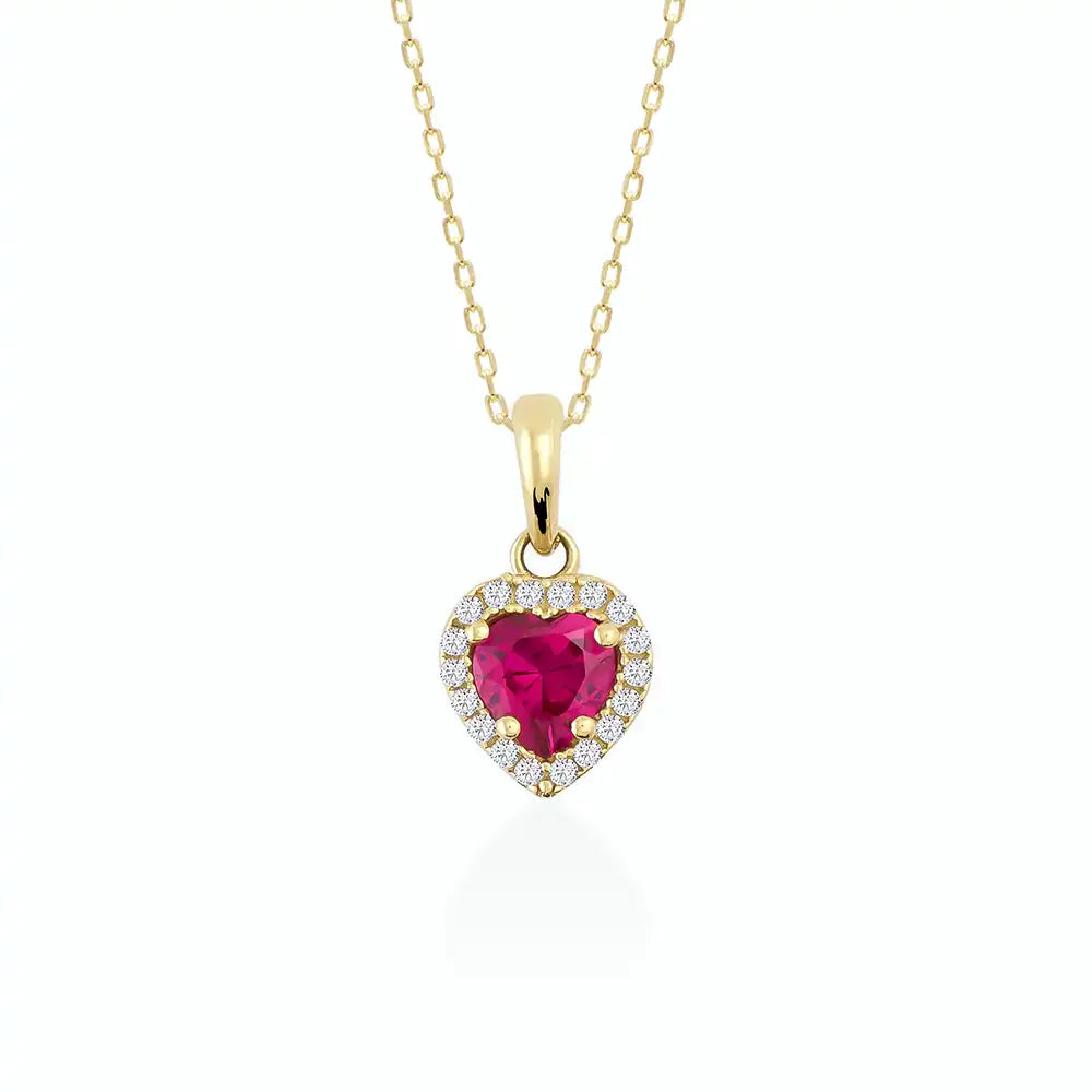 14K Gold Heart Ruby Necklace