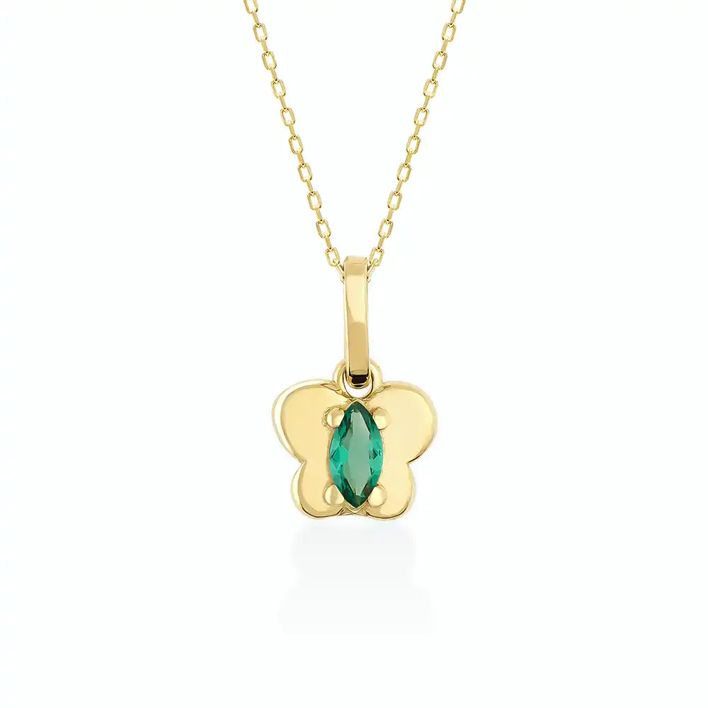 14K Gold Emerald Butterfly Necklace