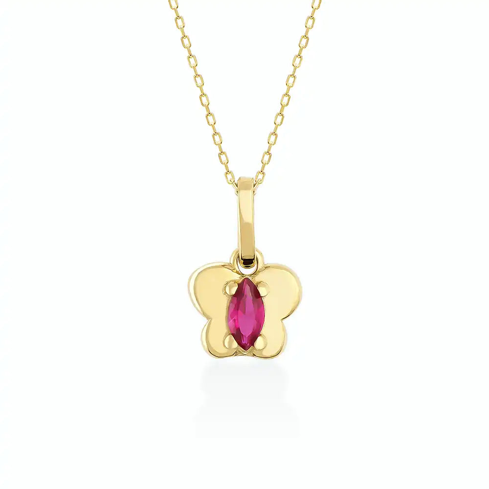 14K Gold Tiny Ruby Butterfly Necklace