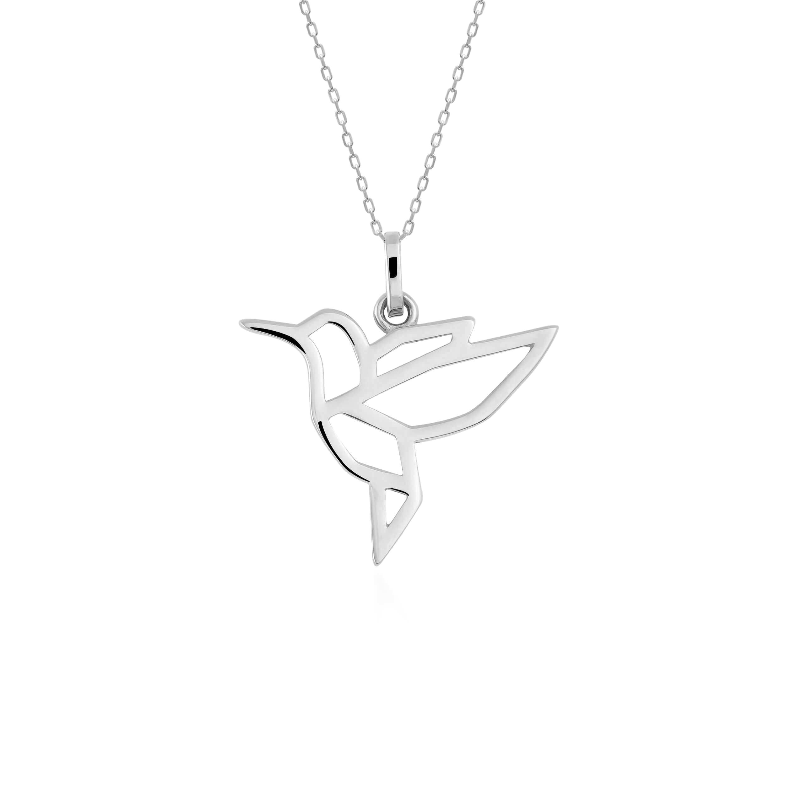 14K Solid Gold Origami Freedom Symbol Bird Necklace for Men