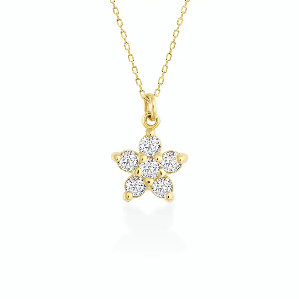 14k Solid Gold Diamond Flower Necklace