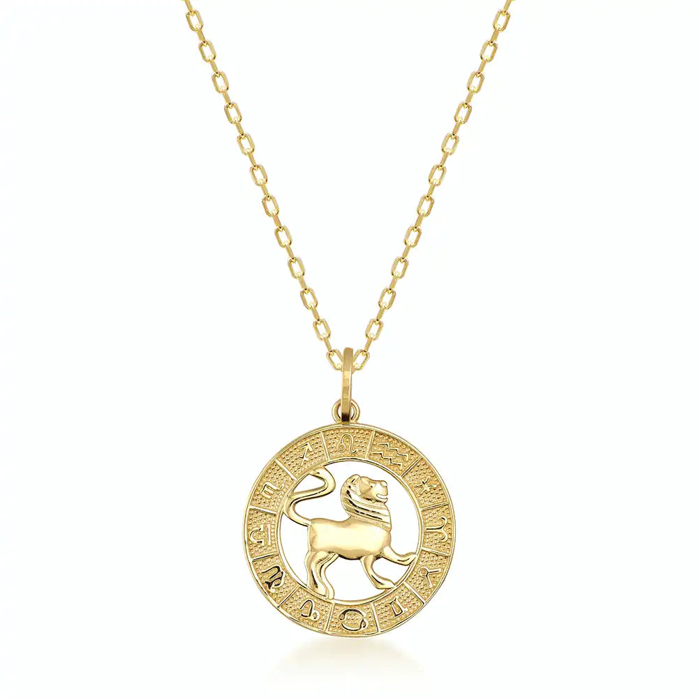 Collar con dije del zodiaco astrológico en oro de 14 quilates