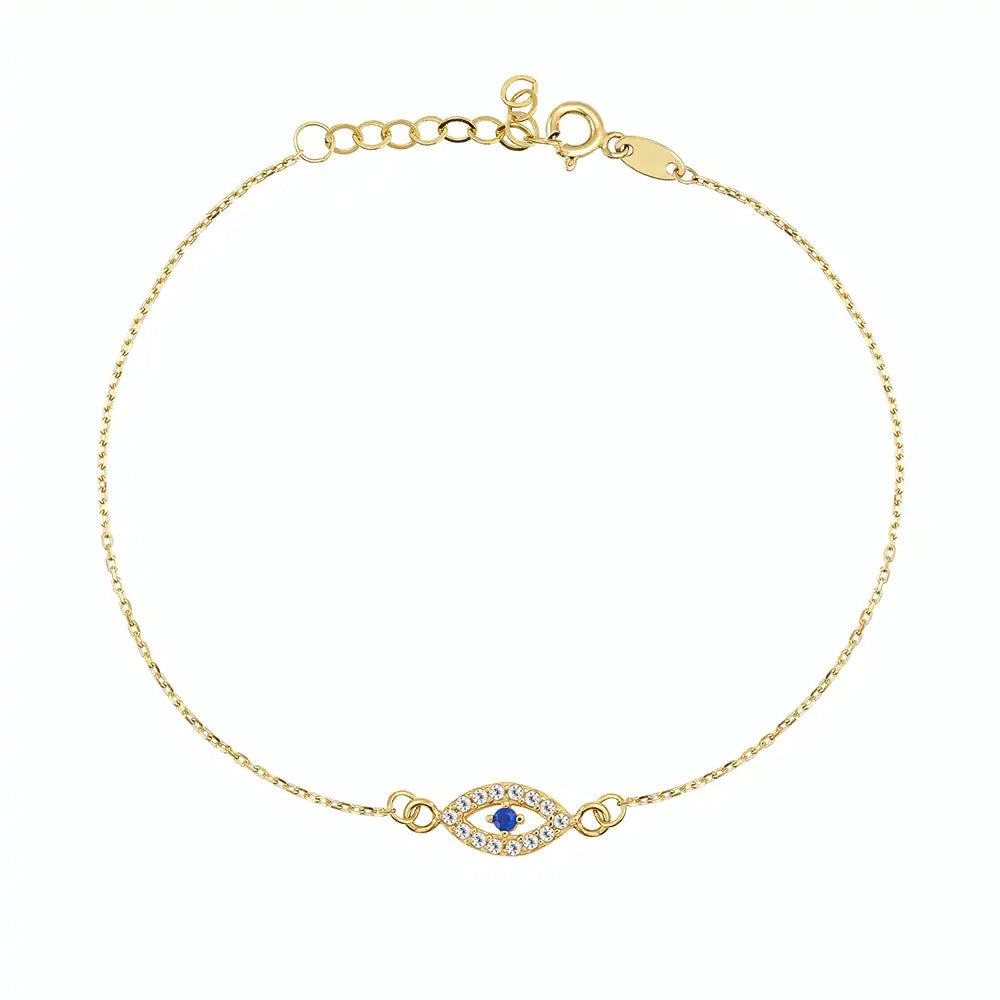 14K Solid Gold Evil Eye Bracelet