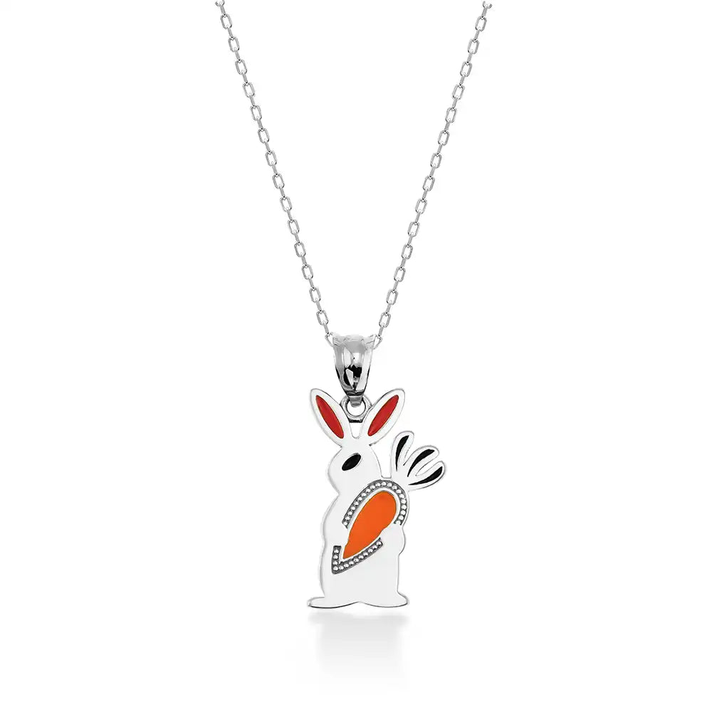 14K Gold Cute Rabbit Holding Carrot Necklace