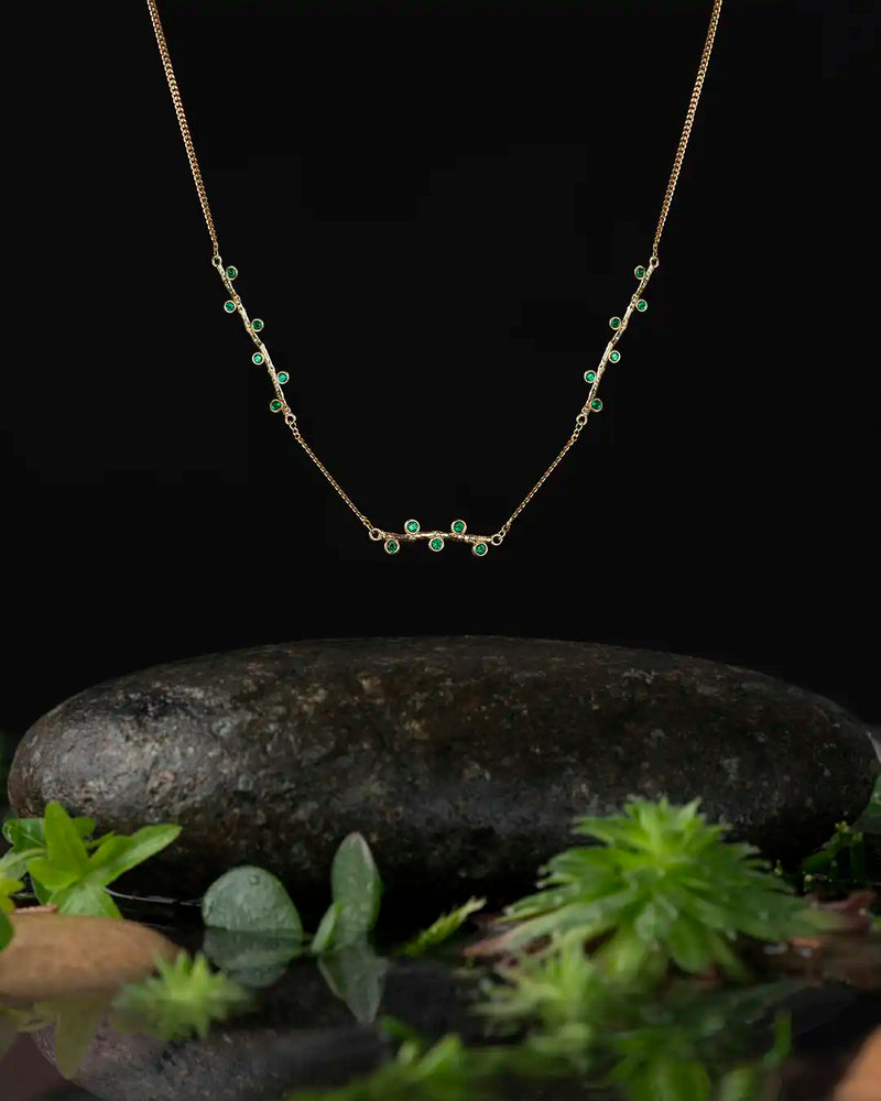 14K Gold Blossom Green Stone Chain Choker Necklace | Erdem Akan X Runda