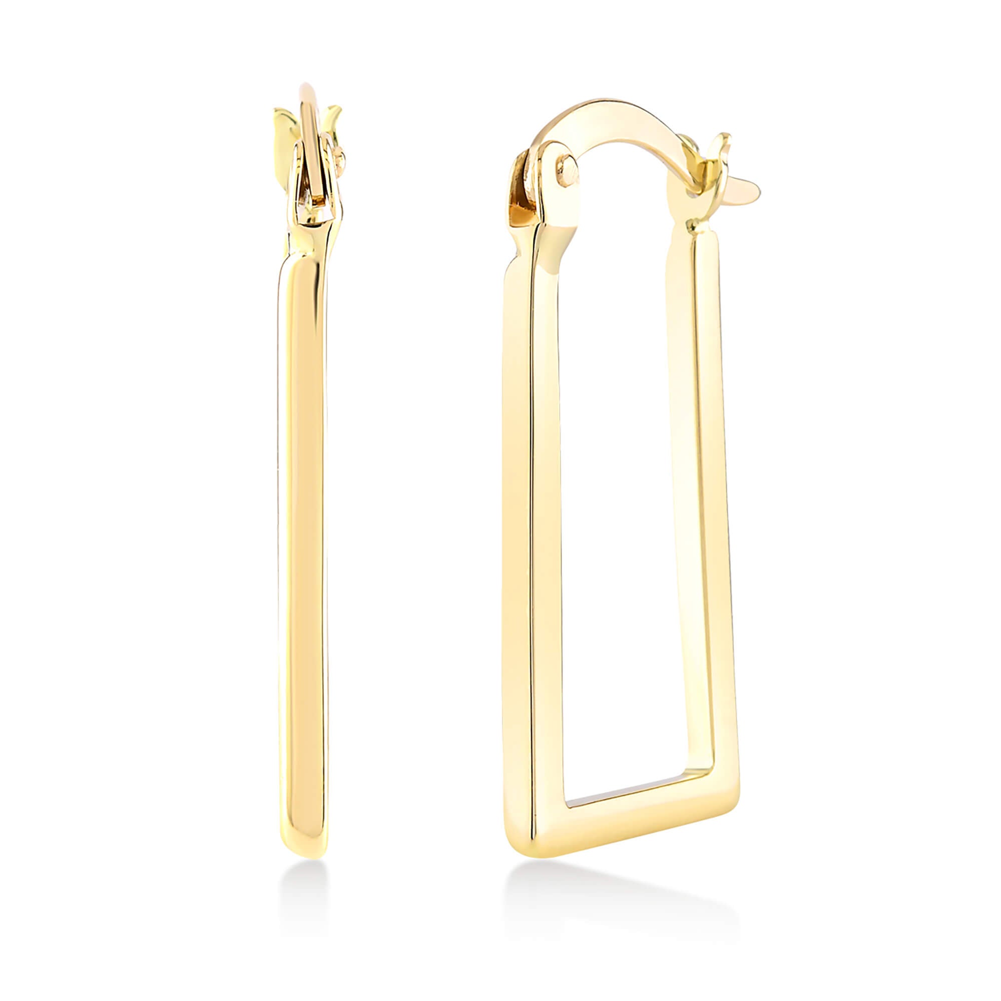 14K Solid Gold Hoop Rectangle Earrings for Men