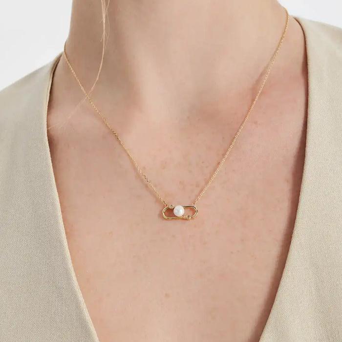 14K Solid Gold Natural Pearl Necklace - Elegance Collection