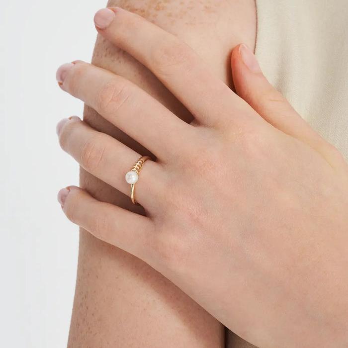 14K Solid Gold Natural Pearl Ring - Elegance Collection