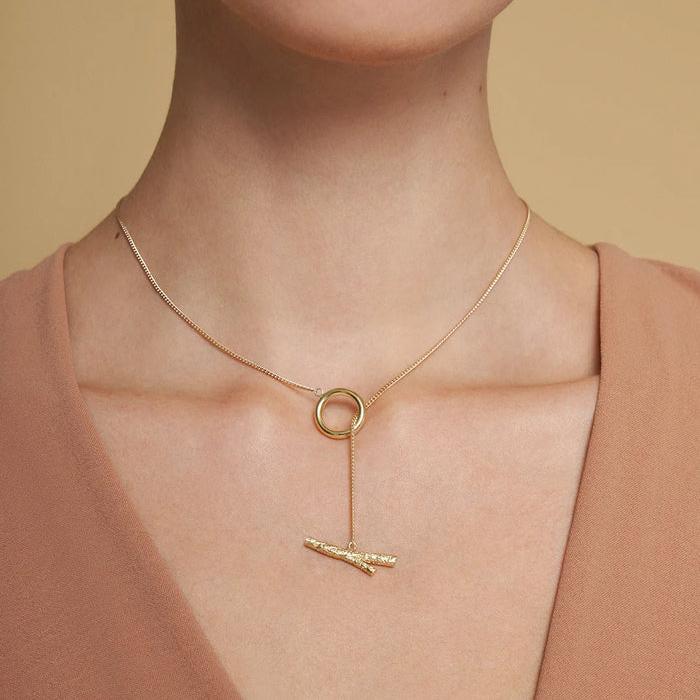 14K Solid Gold Tree Branch with O-Ring Necklace - Into the Woods Collection by Erdem Akan