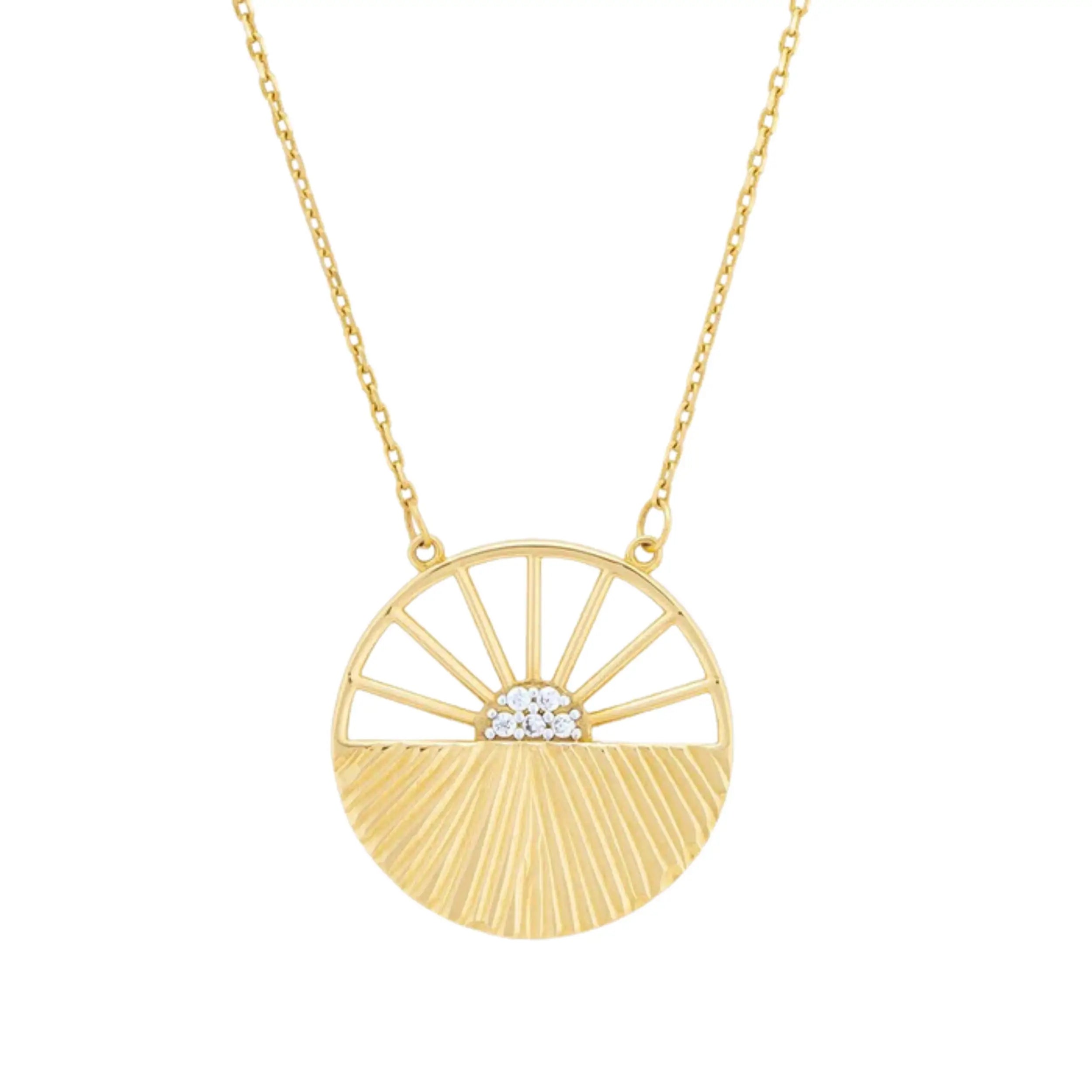 14K Solid Gold Sunrise Necklace Lab-Grown Diamond - Helios Collection