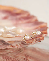 14K Gold Crescent Natural Pearl Earrings