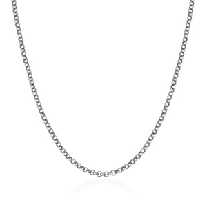 The 14K Solid Rolo Cable Link Chain Necklace for Men features a sleek design with small, round links in a consistent pattern, creating a complete loop. Set against a plain white background, this gold chain epitomizes minimalist elegance.