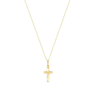 The 14K Gold Tiny Cross Necklace for Men showcases a small, polished cross pendant gracefully centered on a chain of fine, uniform links. This piece of religious jewelry offers a simple and elegant look, ideal for those seeking understated men's gold cross necklaces.