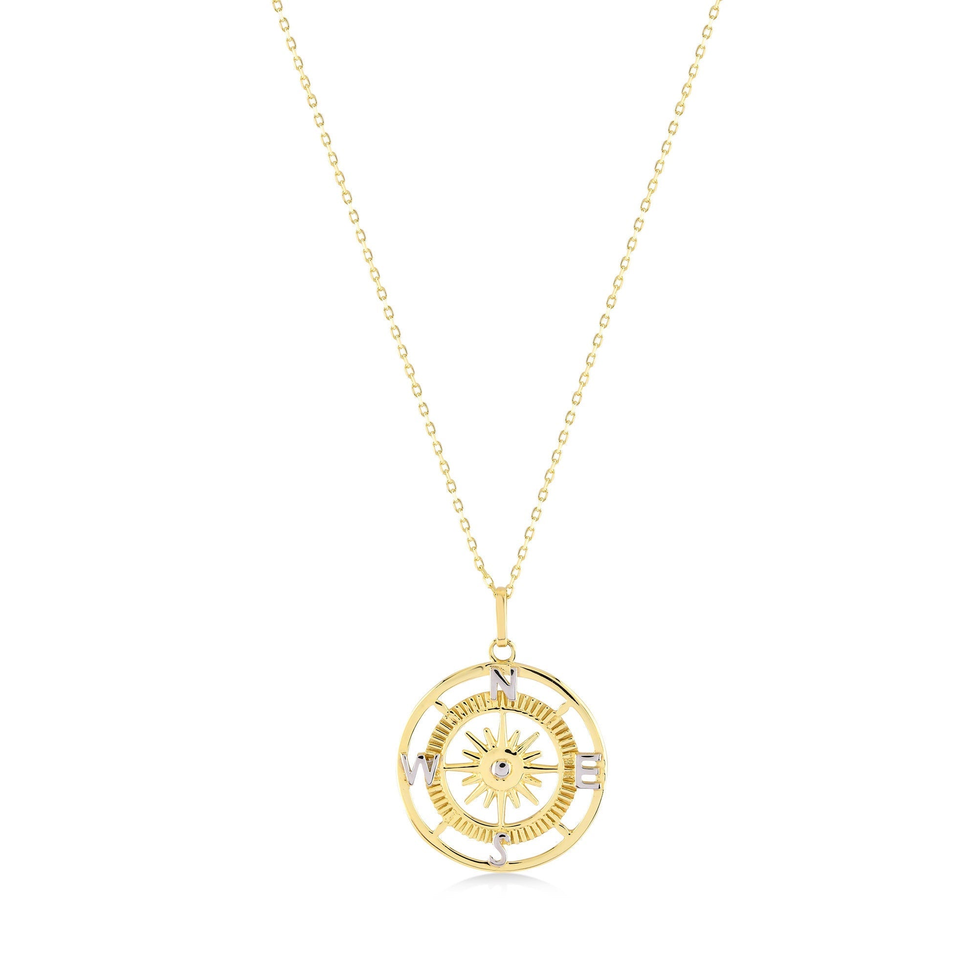 14K Solid Gold Compass Necklace for Men