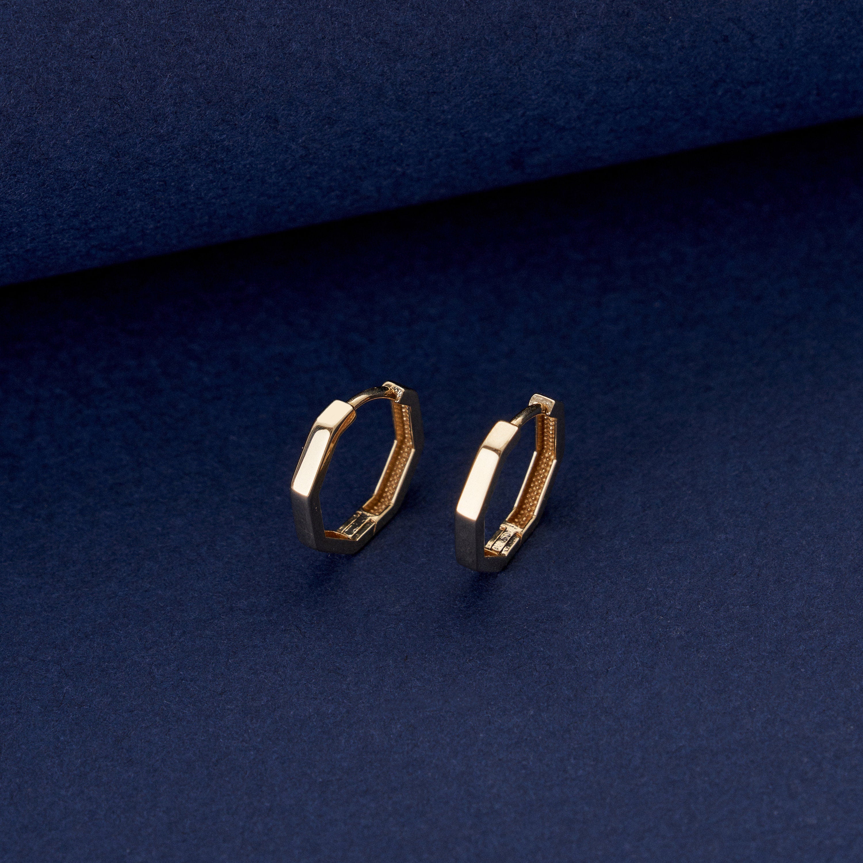 14K Solid Gold Hexagon Hoop Earrings for Men