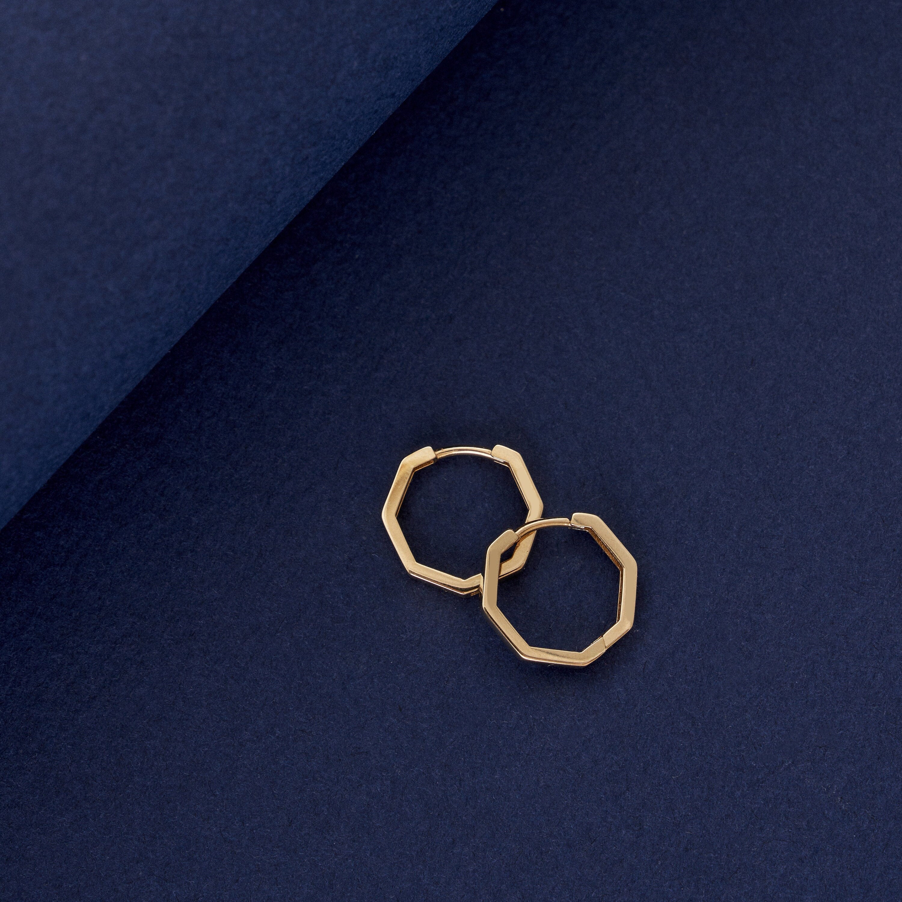 14K Solid Gold Hexagon Hoop Earrings for Men