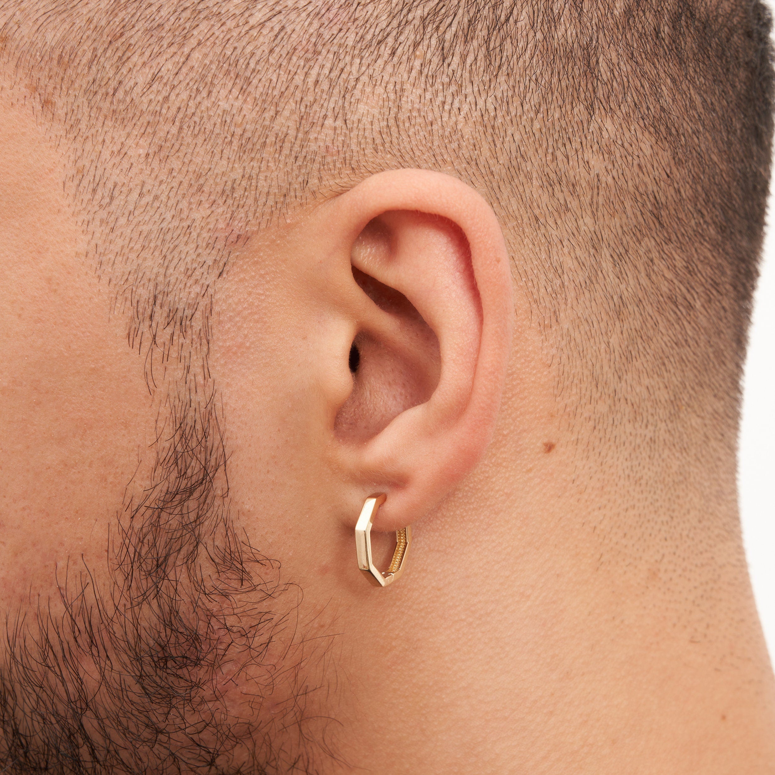 14K Solid Gold Hexagon Hoop Earrings for Men