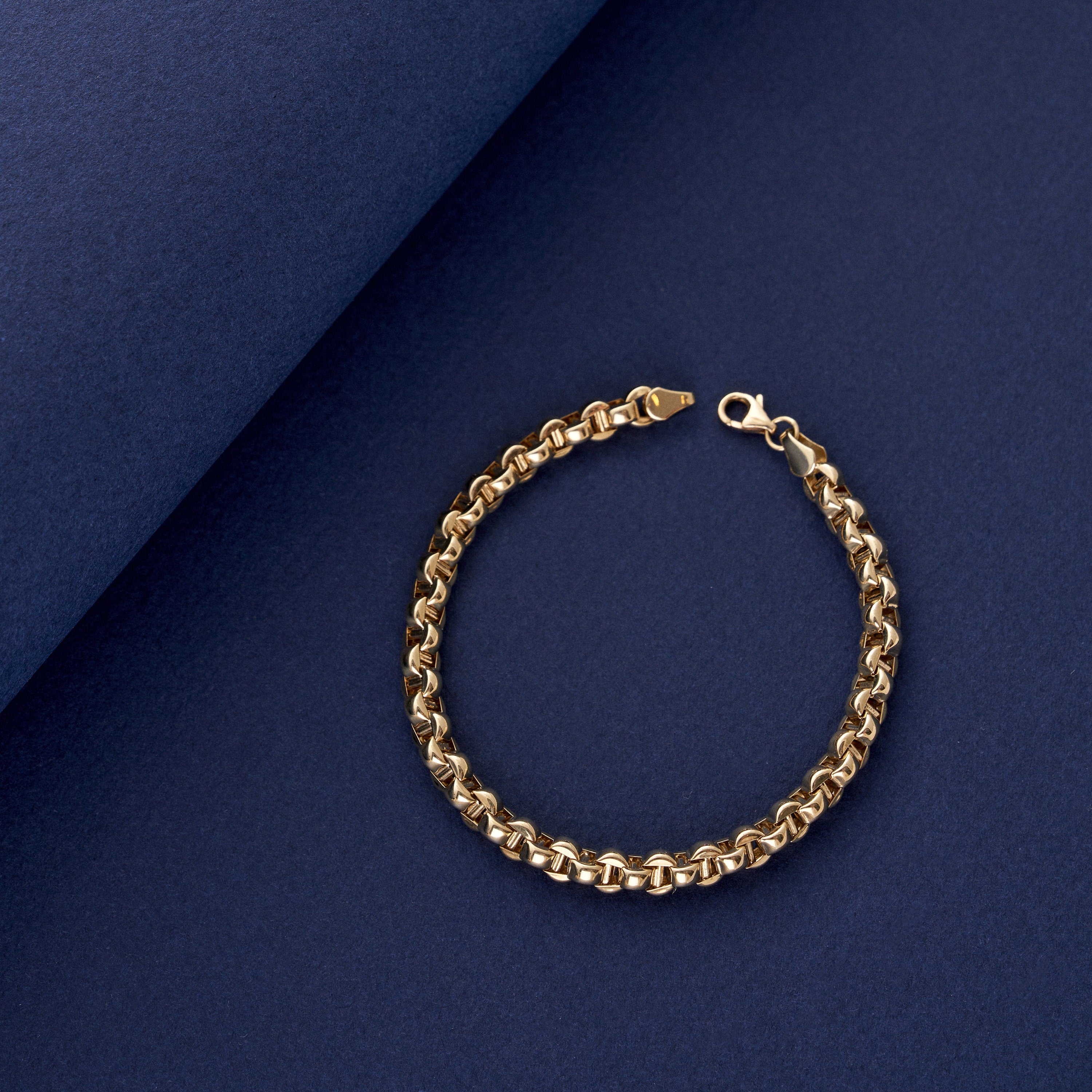 14K Solid Gold Round Oval Chain Bracelet for Men