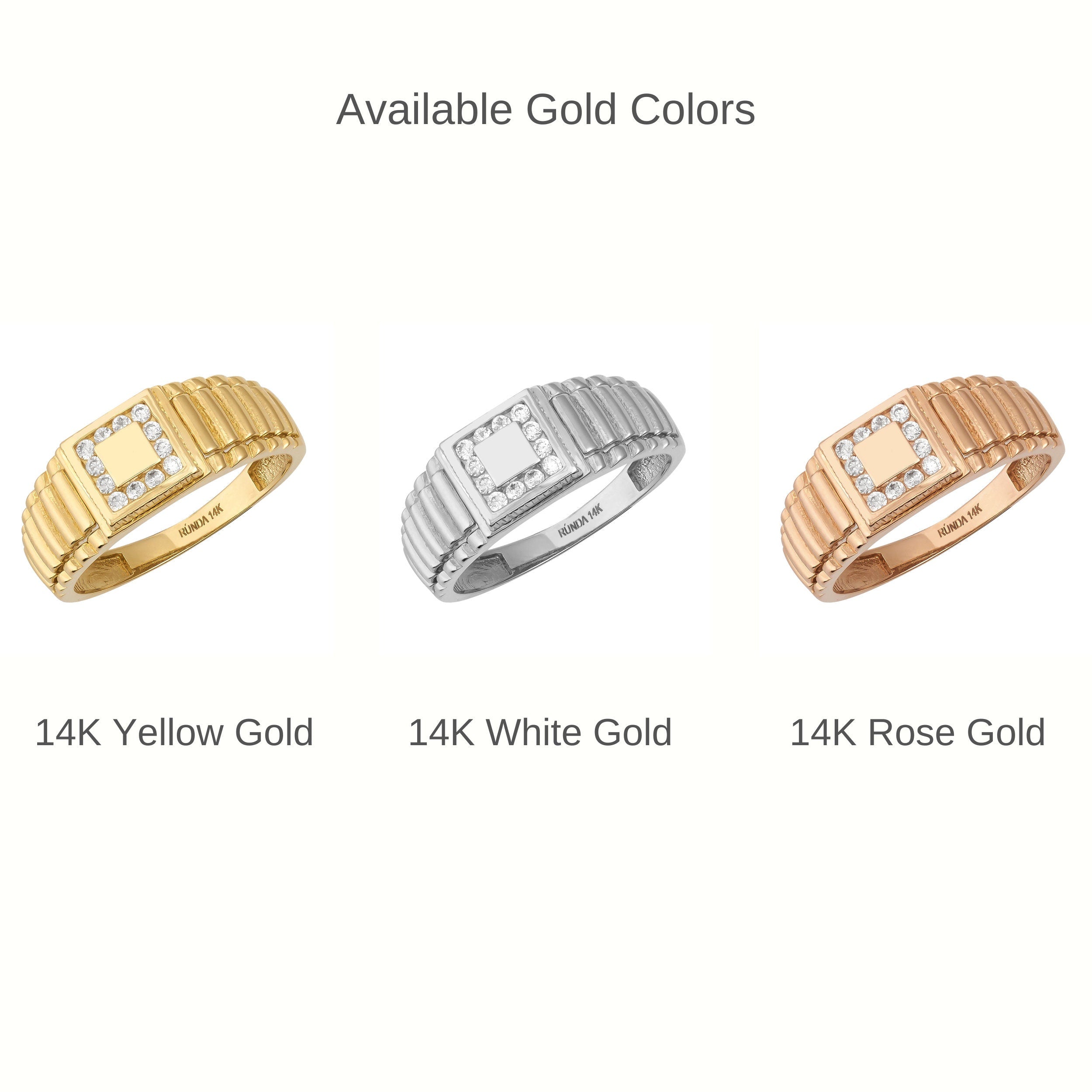 14K Solid Real Gold Watch Style Fancy Signet Ring For Men Zirconia