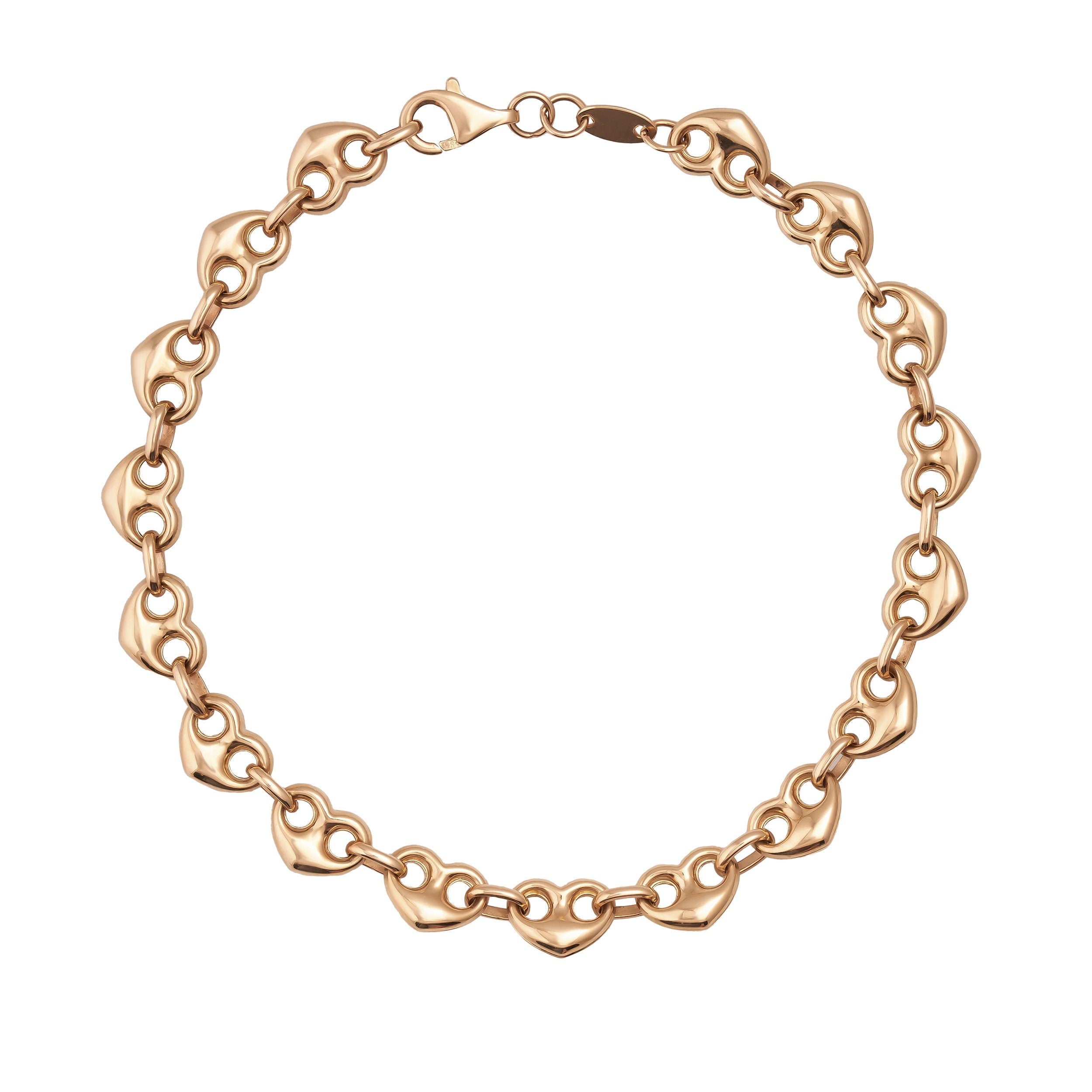 Pulsera marinera en forma de corazón de oro auténtico de 14 k