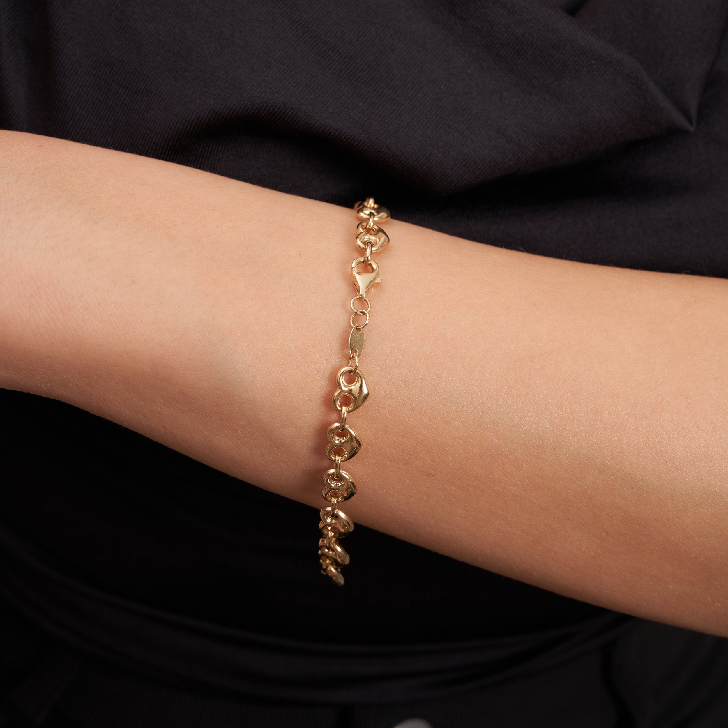 Pulsera marinera en forma de corazón de oro auténtico de 14 k