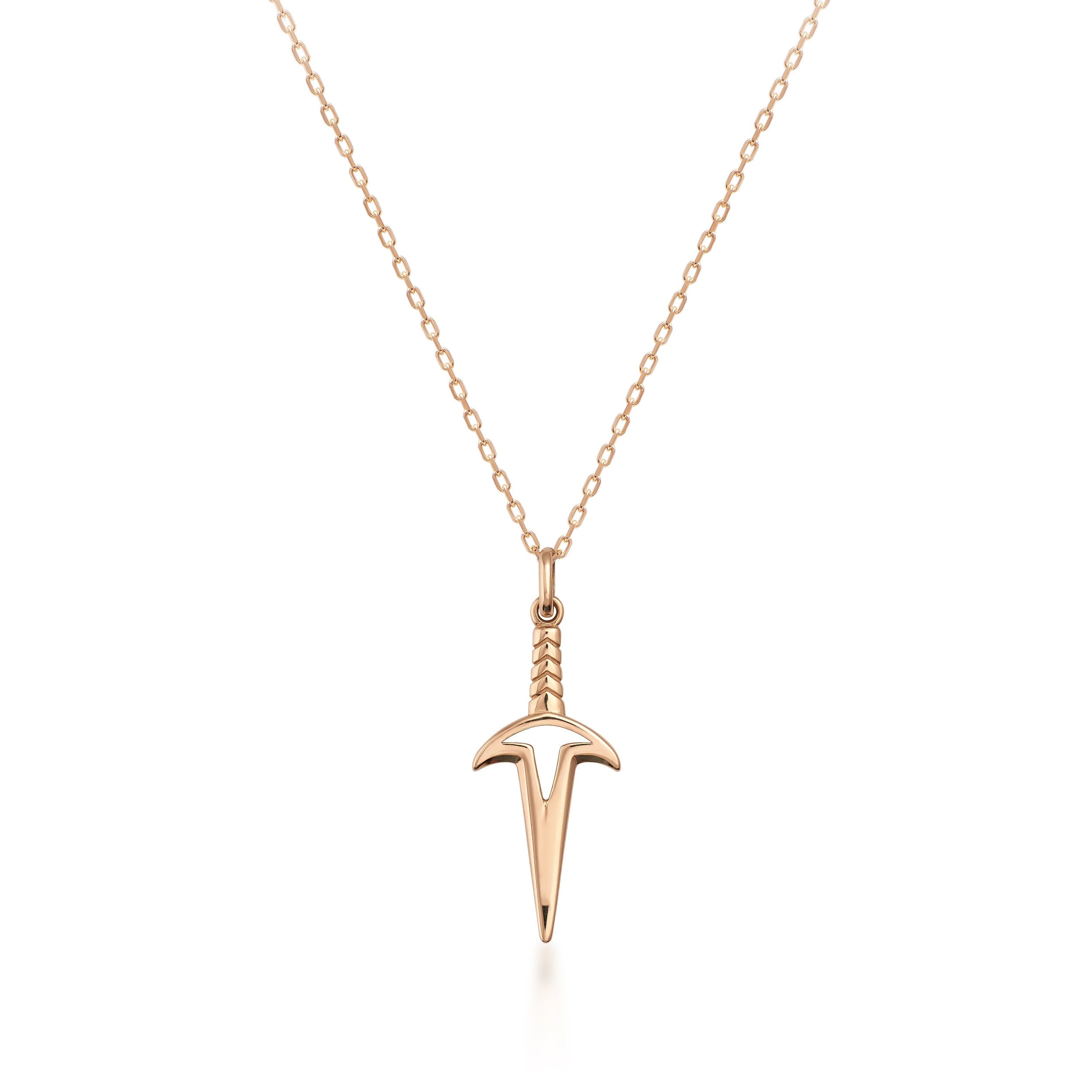 14K Solid Gold Knife - Dagger Pendant Necklace for Men