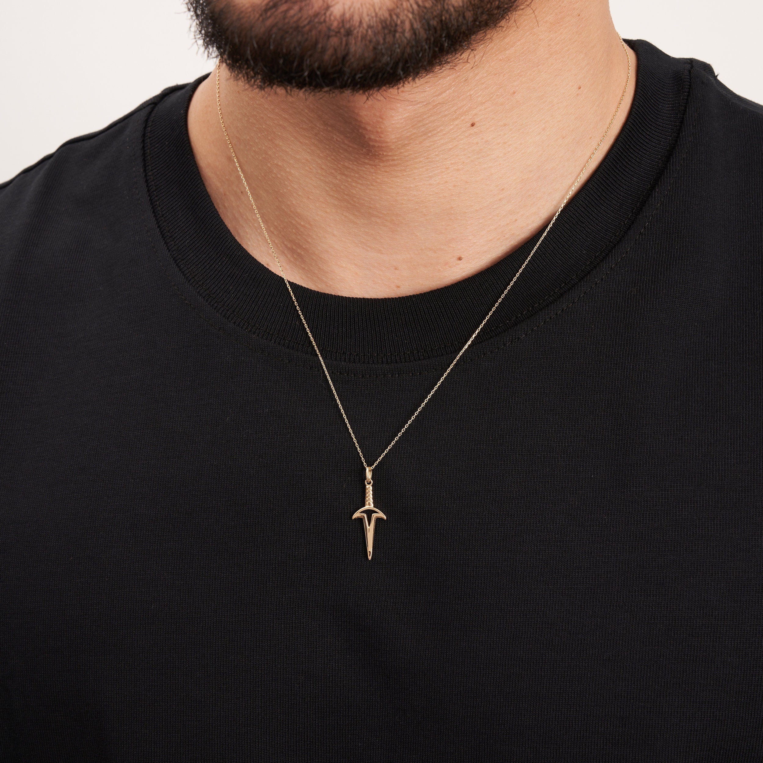 14K Solid Gold Knife - Dagger Pendant Necklace for Men