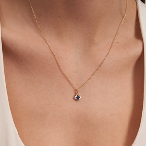 The 14K Solid Gold Clover Sapphire Necklace boasts a refined design with a delicate gold chain and an elegant pendant. The four-leaf clover-shaped pendant is adorned with a striking deep blue sapphire at its center, making it an excellent choice for those born in September.