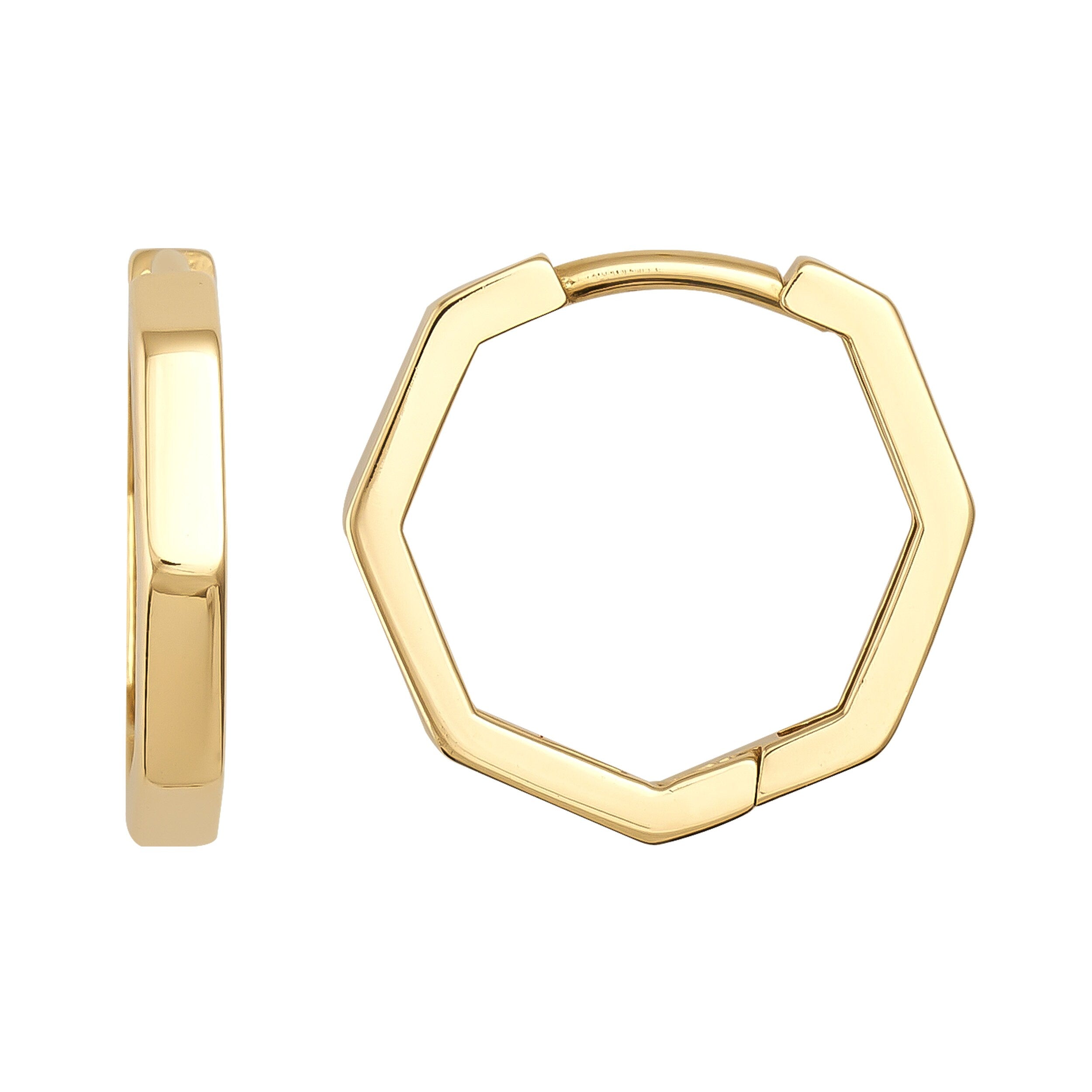 14K Solid Gold Hexagon Hoop Earrings for Men