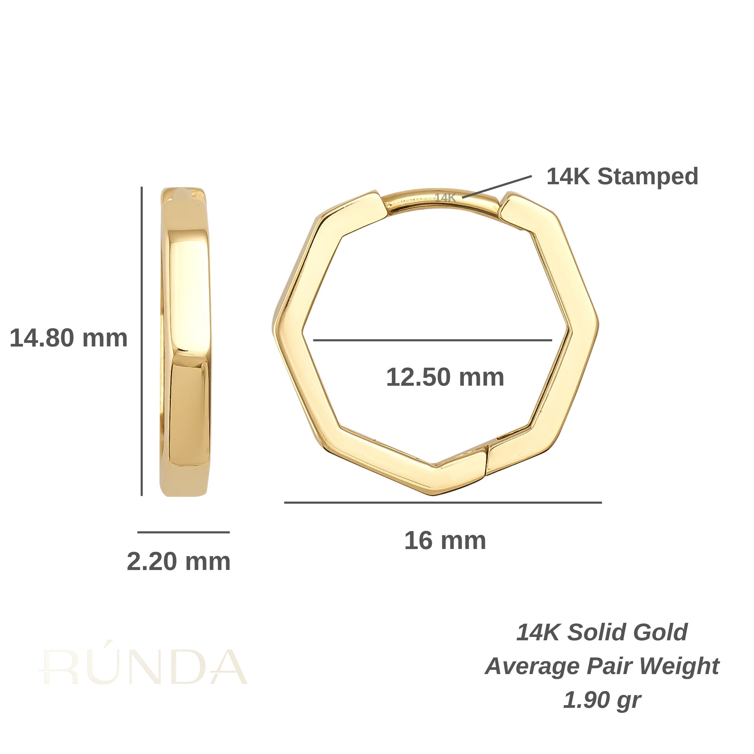 14K Solid Gold Hexagon Hoop Earrings for Men