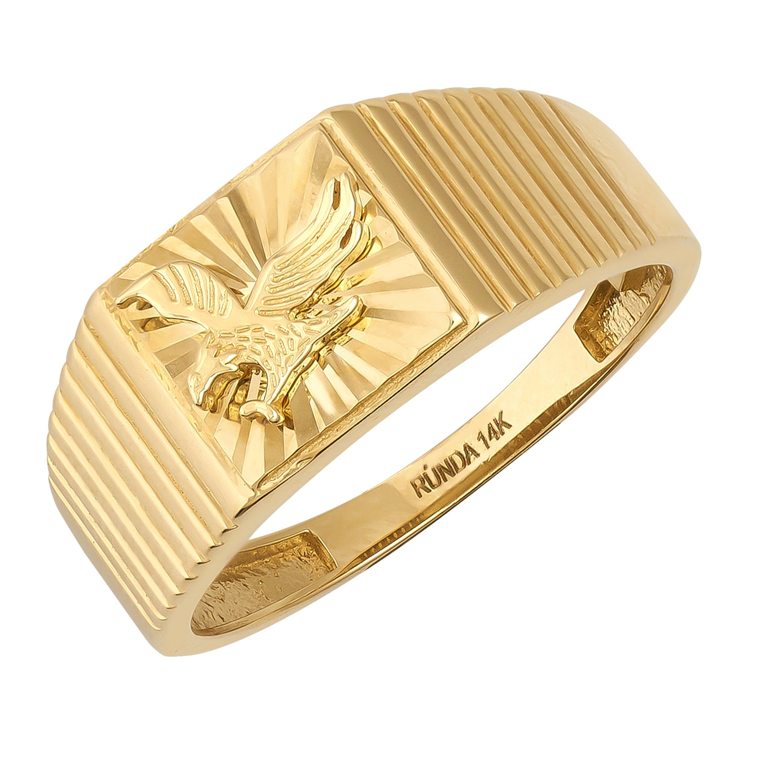 14K Real Solid Gold American Eagle Ring for Men