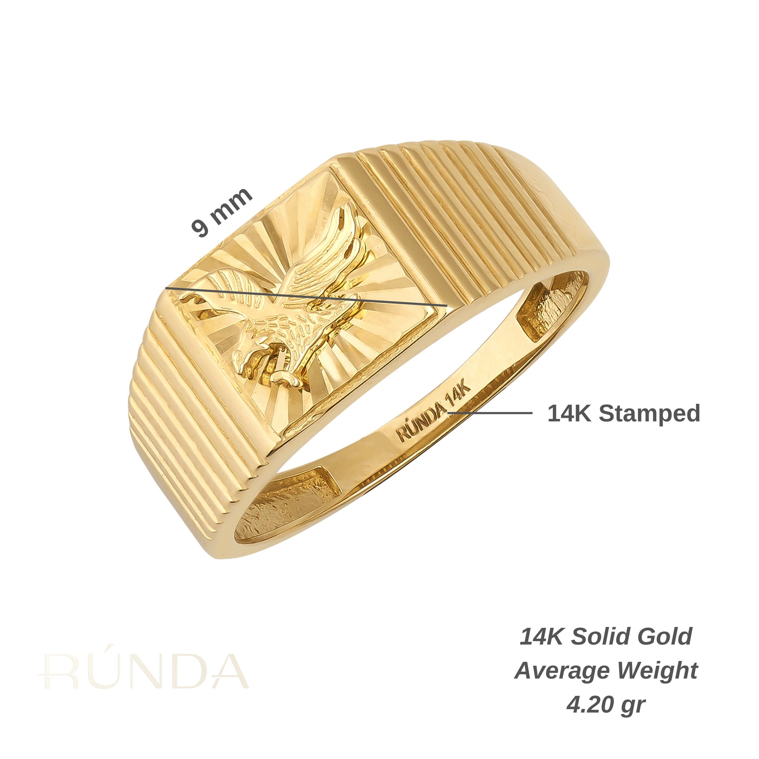 14K Real Solid Gold American Eagle Ring for Men