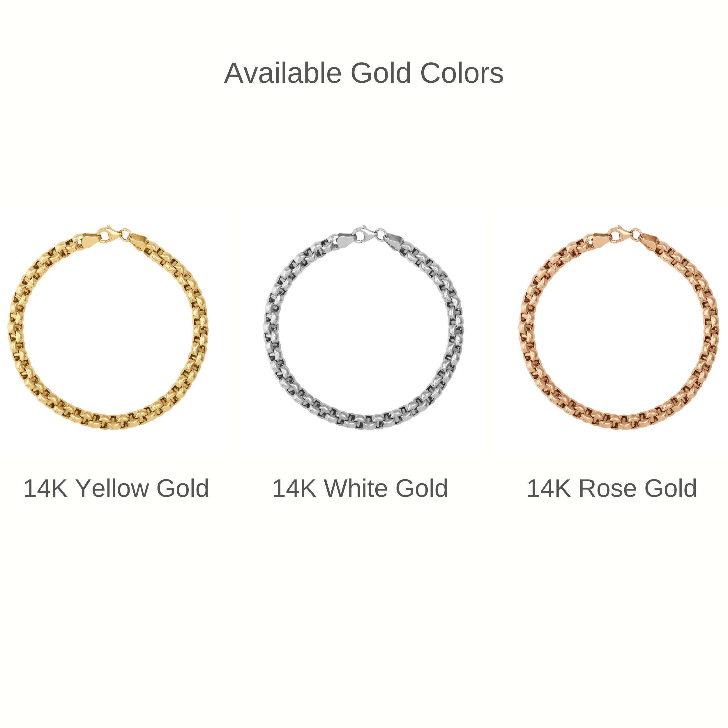 14K Solid Gold Round Oval Chain Bracelet for Men