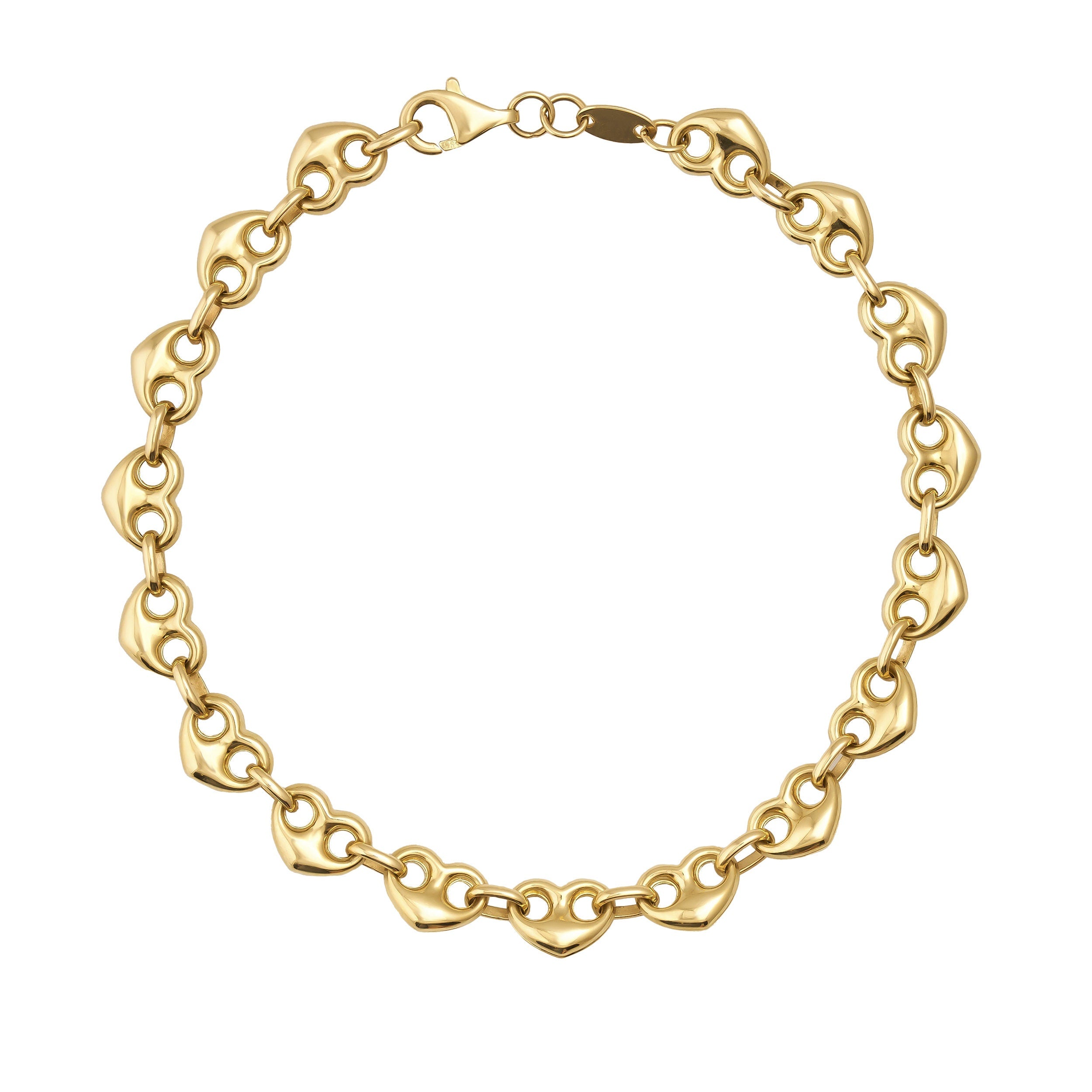 14k Real Gold Heart Shpaed Mariner Bracelet