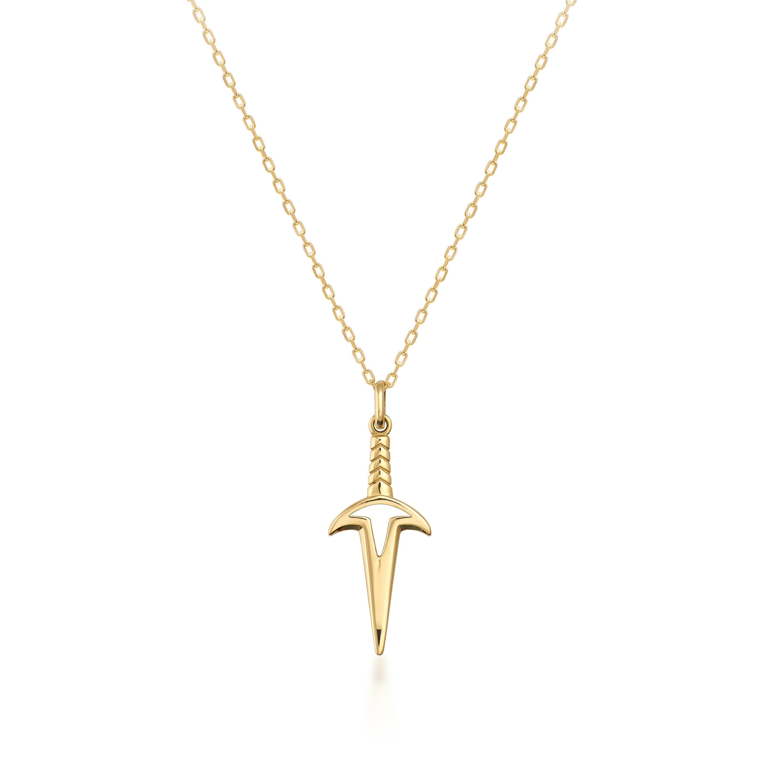 14K Solid Gold Knife - Dagger Pendant Necklace for Men