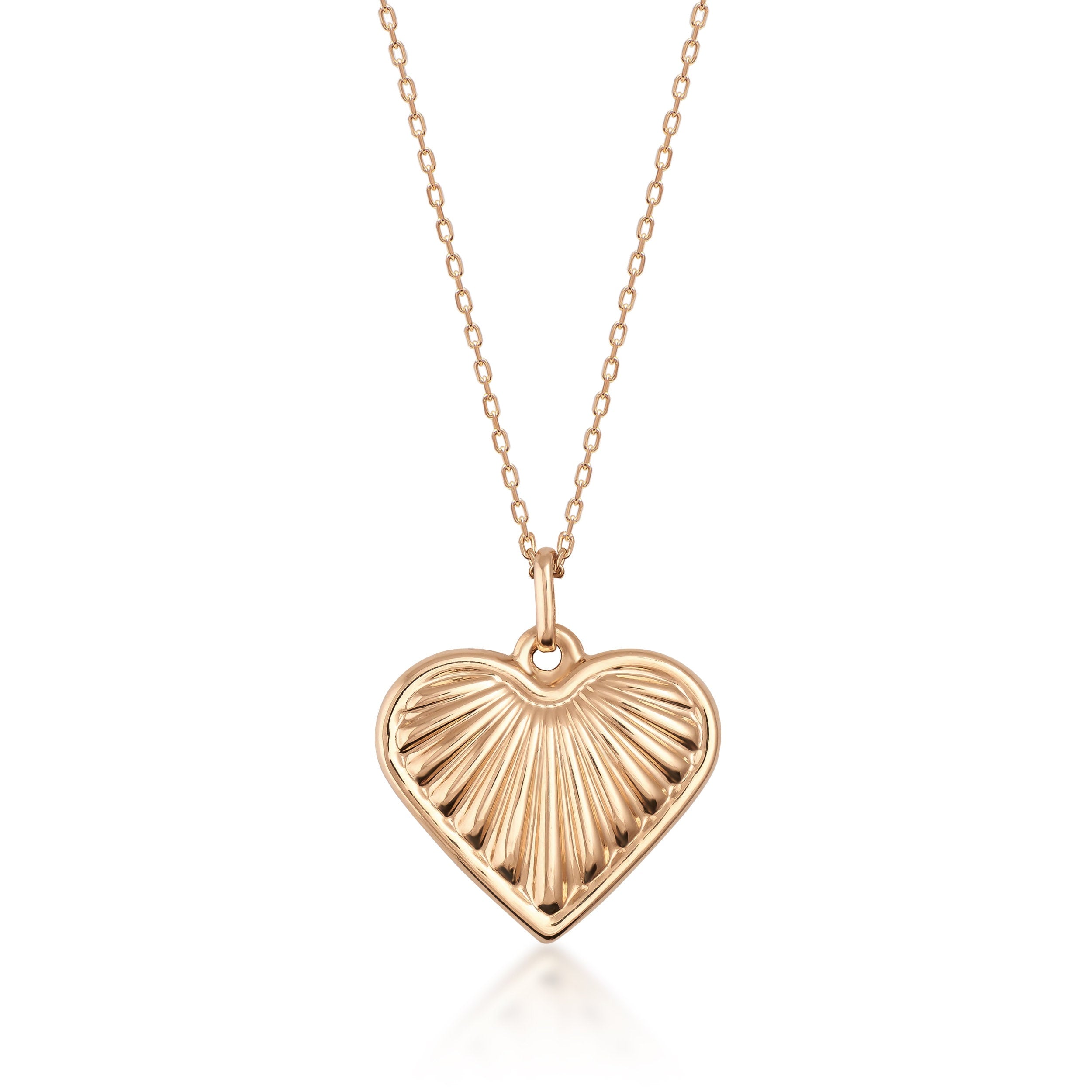 14K Gold 3D Puffy Sea Shell Mermaid Shaped Heart Necklace