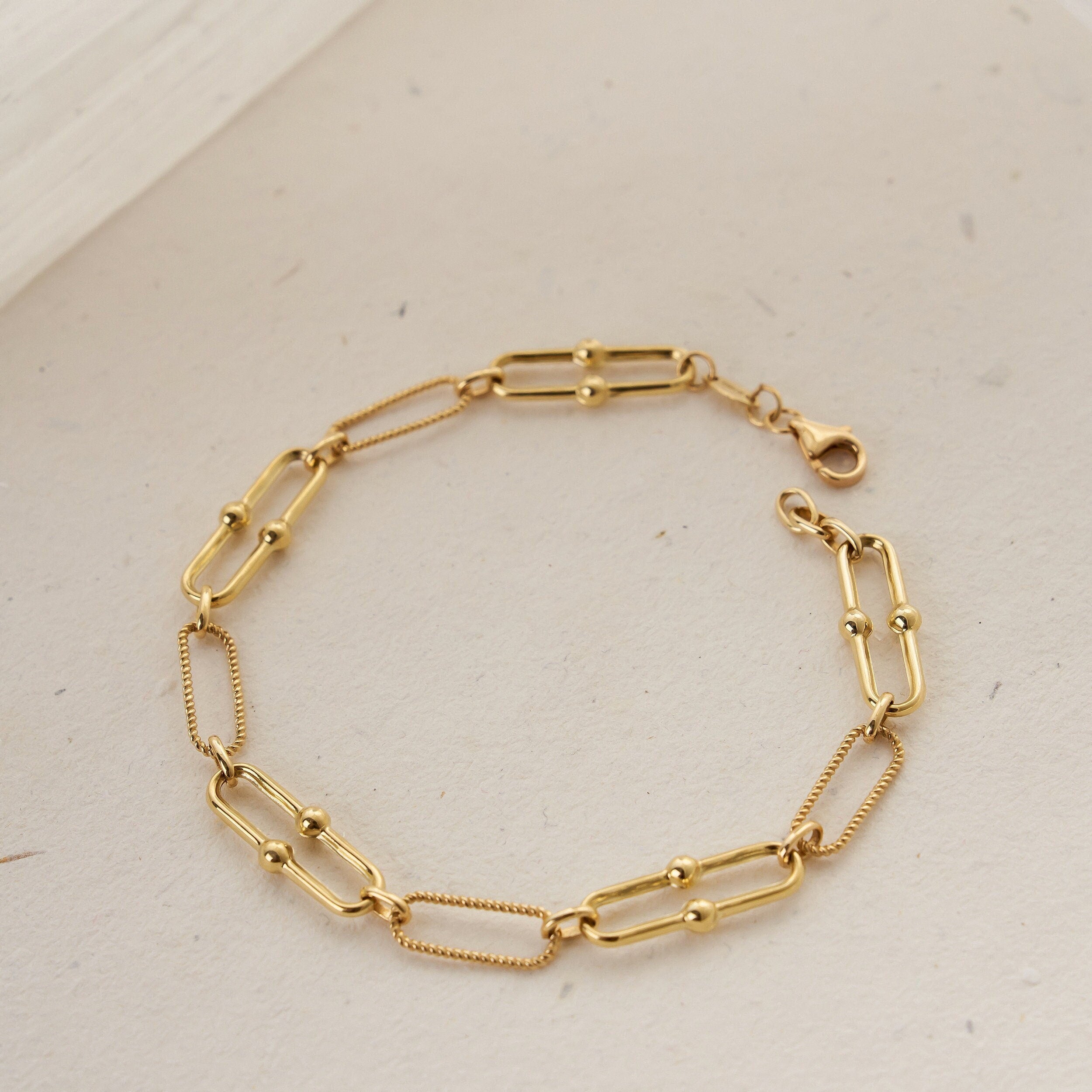 14K Real Solid Gold Paperclip Chain Bracelet