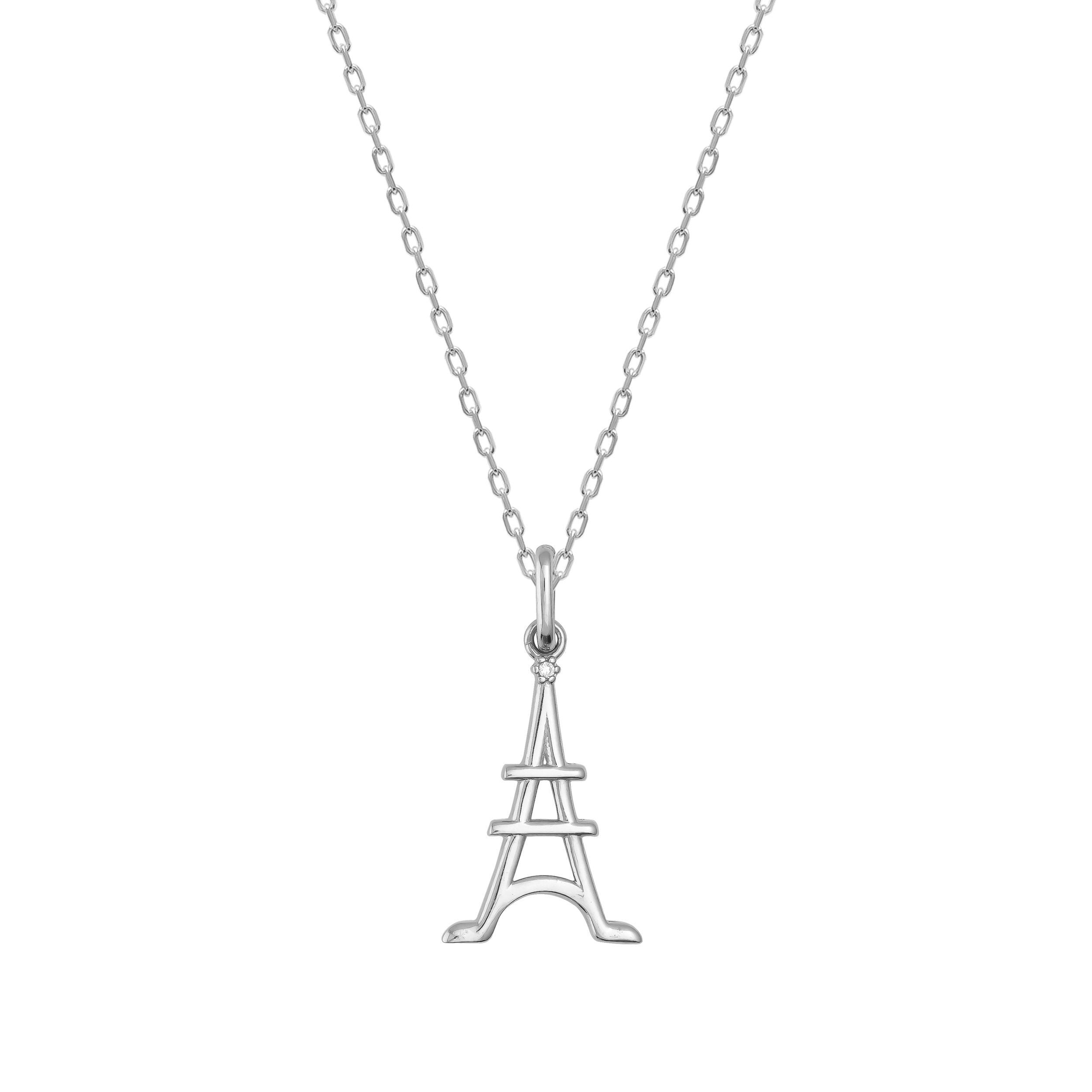 Collar con colgante minimalista de la Torre Eiffel en oro macizo de 14 quilates