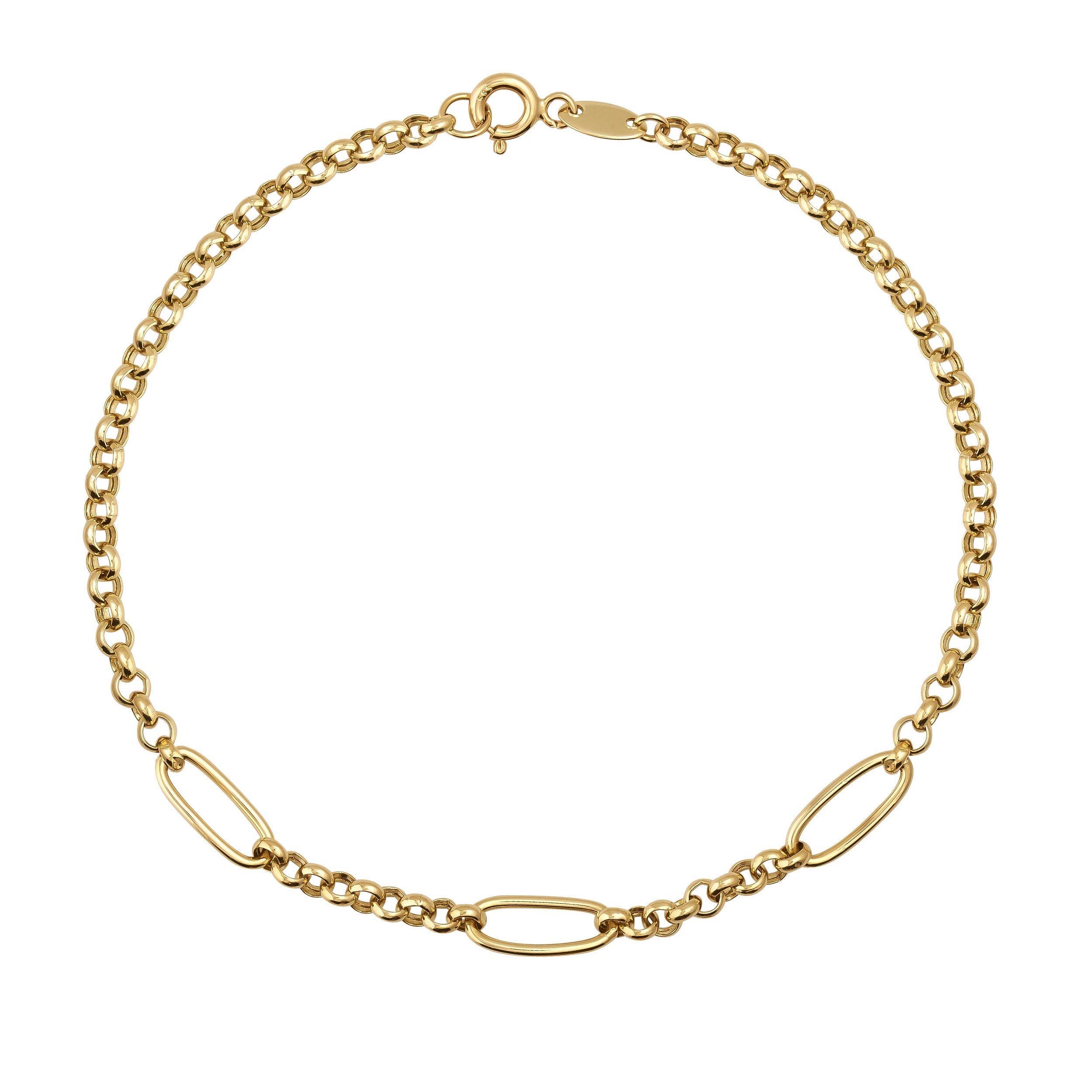 14K Real Solid Gold Paperclip Rolo Chain Bracelet