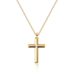 14K Solid Gold Cross Necklace for Men Diamond Cut Handmade