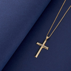 14K Solid Gold Cross Necklace for Men Diamond Cut Handmade