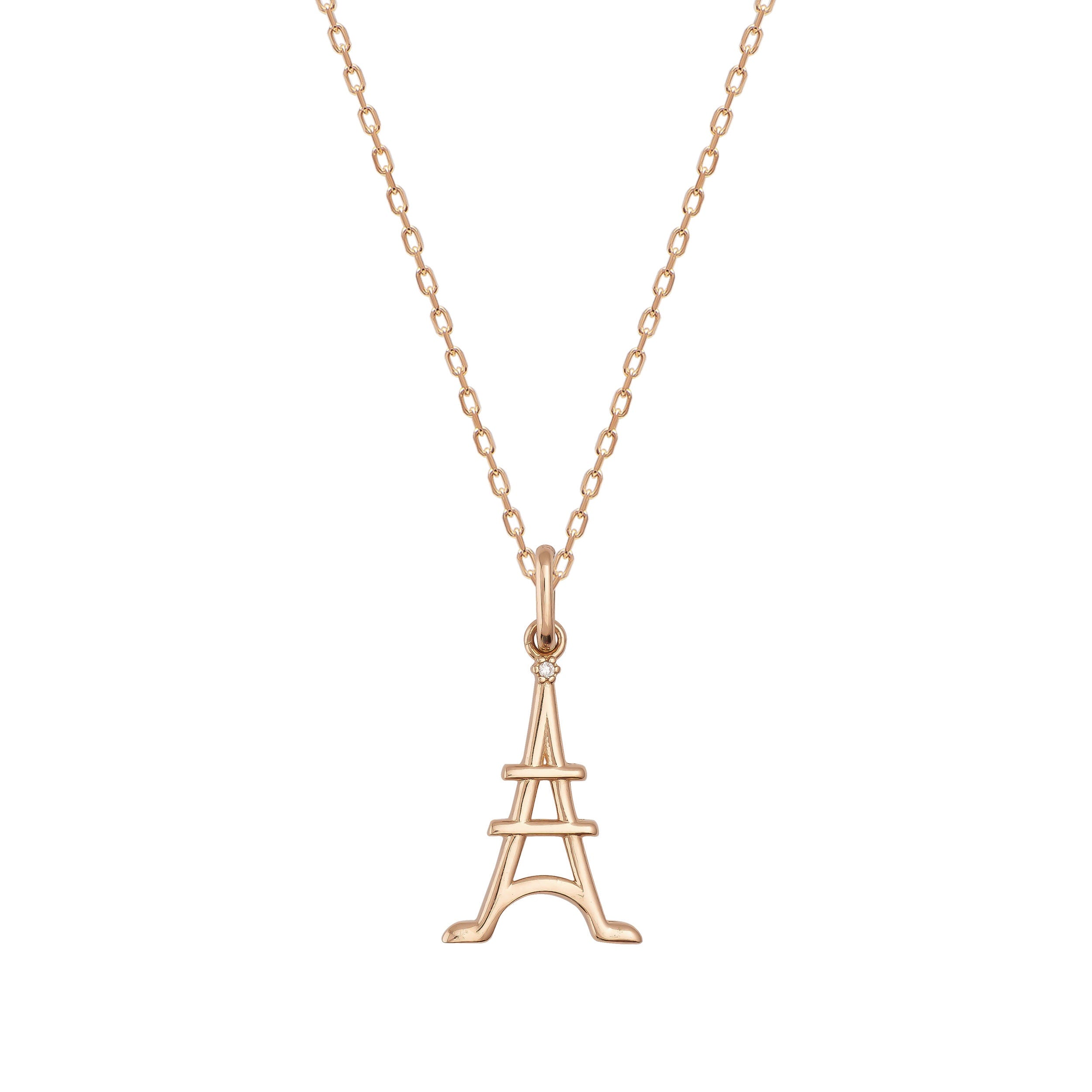 Collar con colgante minimalista de la Torre Eiffel en oro macizo de 14 quilates