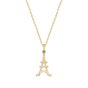 The 14K Solid Gold Minimal Eiffel Tower Pendant Necklace radiates Parisian charm with its elegant design.