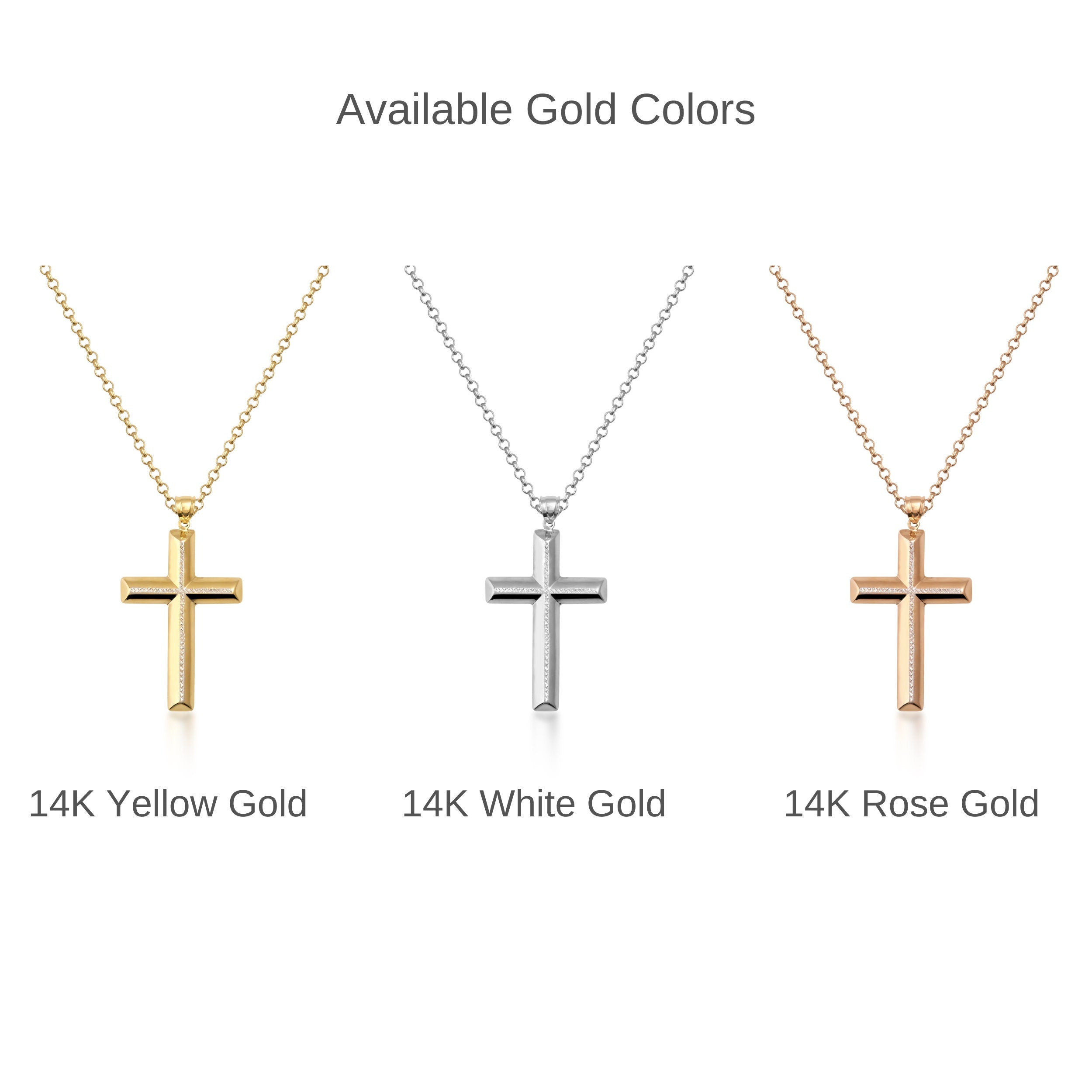 14K Solid Gold Cross Necklace for Men Diamond Cut Handmade